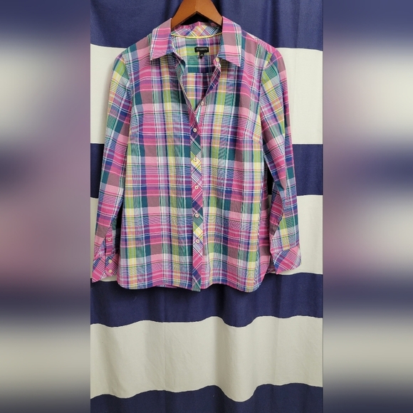 NWOT Talbots Madras Classic Cotton Shirt | Plaid Button-Up Top | Timeless Style - Picture 2 of 5
